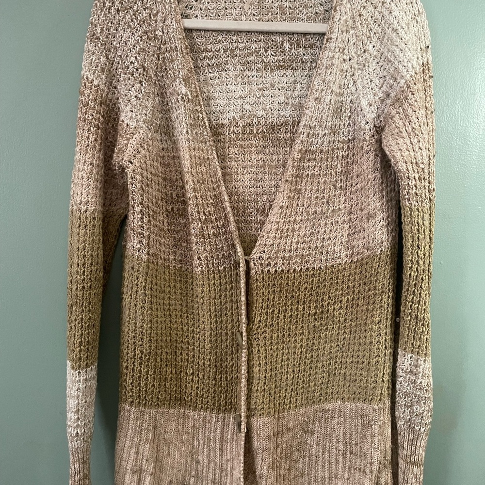 Free people tan and green long cardigan